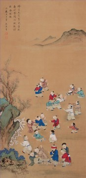 Chino Painting - Xiong bingzhen jugando a los niños chinos tradicionales